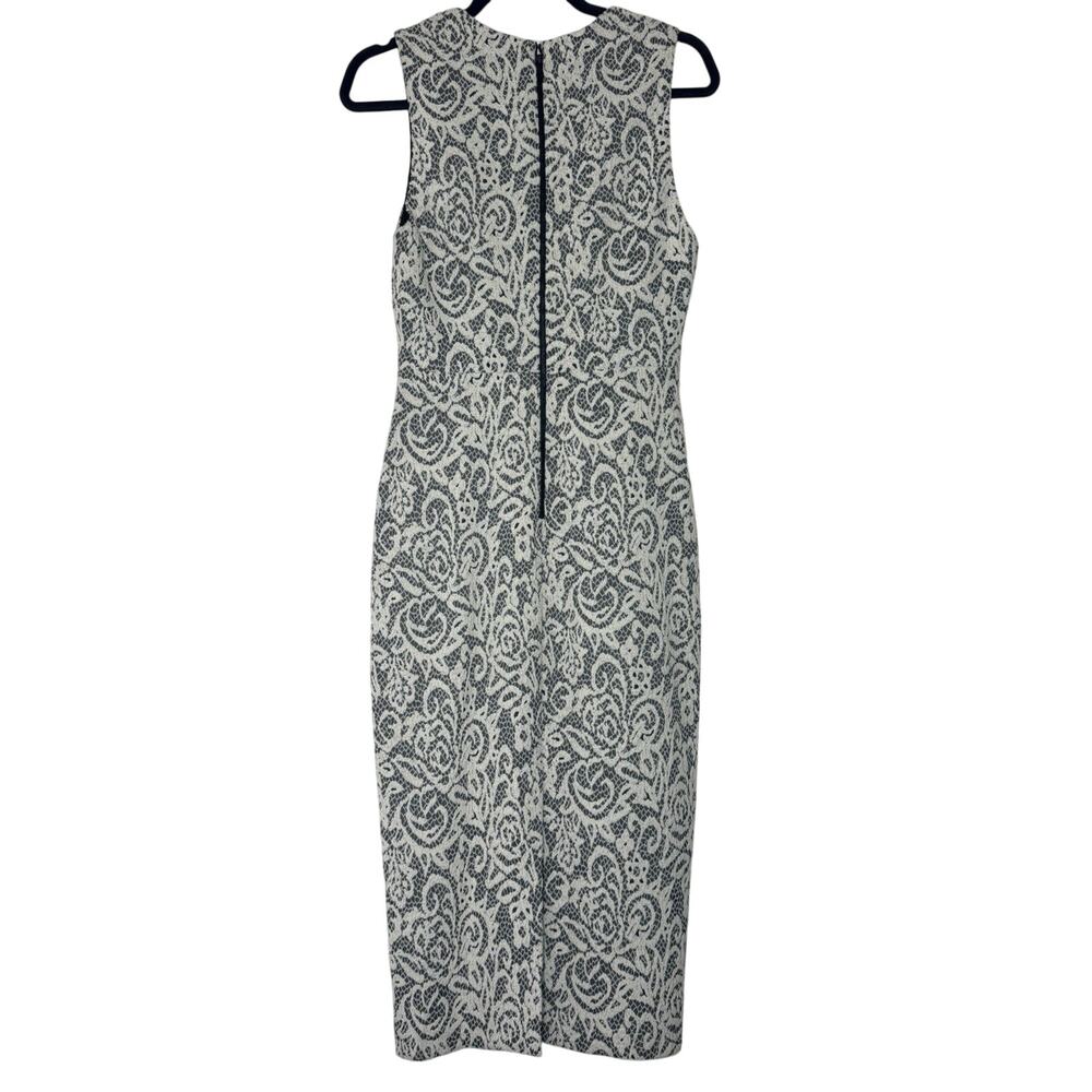Alice + Olivia Lilia Lace Textured Plunge V-Neck Sheath Dress 6 Black Cream EUC - Picture 3 of 7
